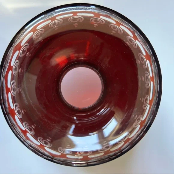 Egermann Czech Republic Bohemian Ruby Red Footed Compote Bowl - Picture 8 of 8